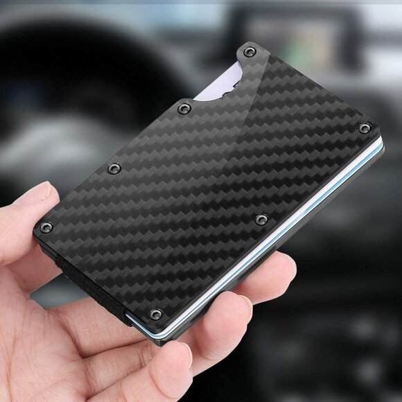 Carbon Fiber Wallets for Men, Minimalist Aluminum Metal Wallet, RFID Money